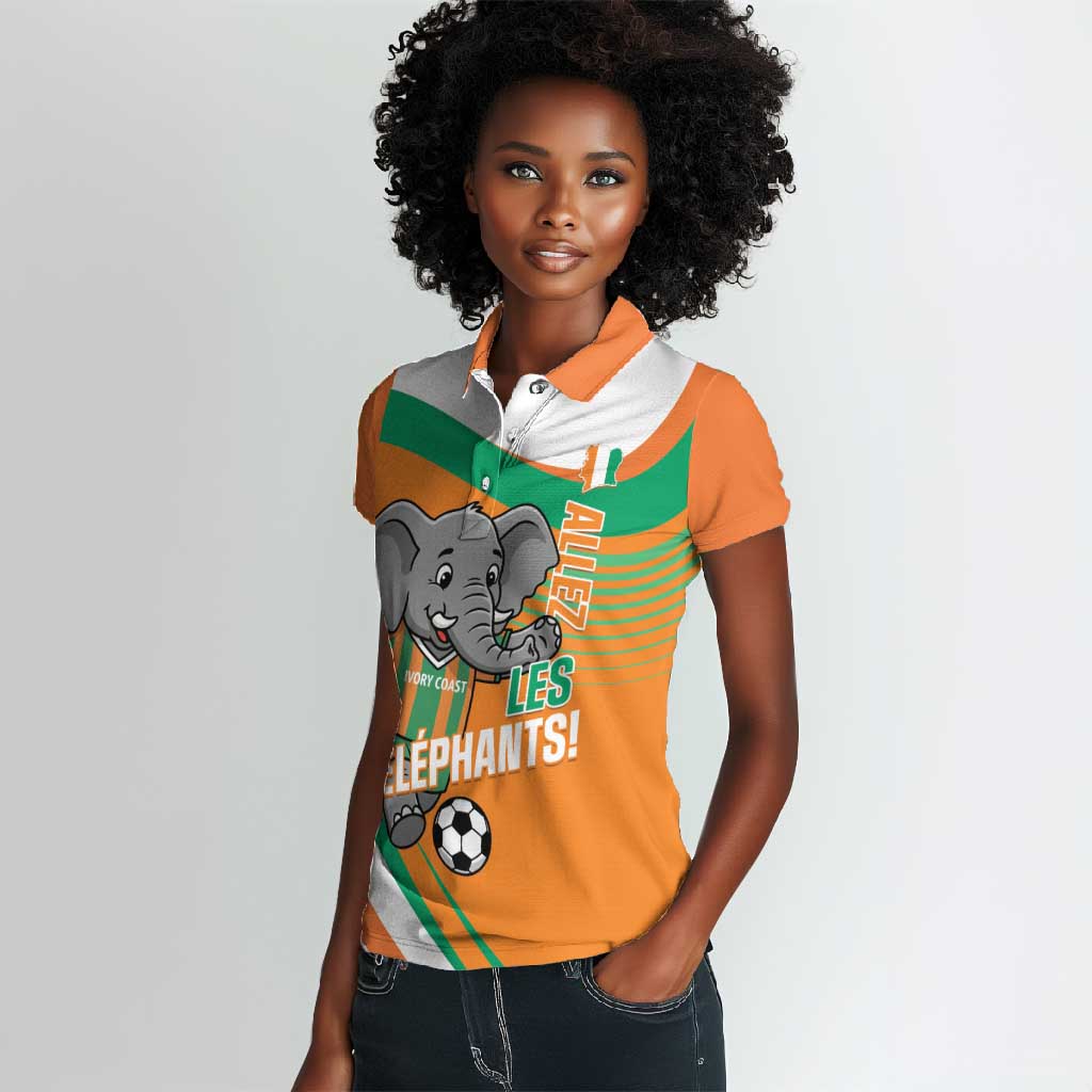 Custom Ivory Coast Football Women Polo Shirt 2026 Allez Les Elephants Cute Mascot LT14