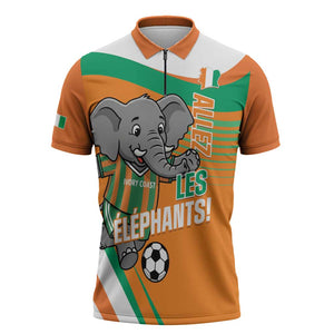 Custom Ivory Coast Football Zipper Polo Shirt 2026 Allez Les Elephants Cute Mascot - African Pride