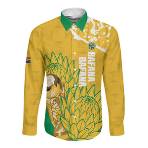 Custom South Africa Soccer Long Sleeve Button Shirt 2026 Bafana Bafana Go Boys Protea - African Pride