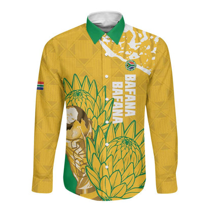 Custom South Africa Soccer Long Sleeve Button Shirt 2026 Bafana Bafana Go Boys Protea - African Pride