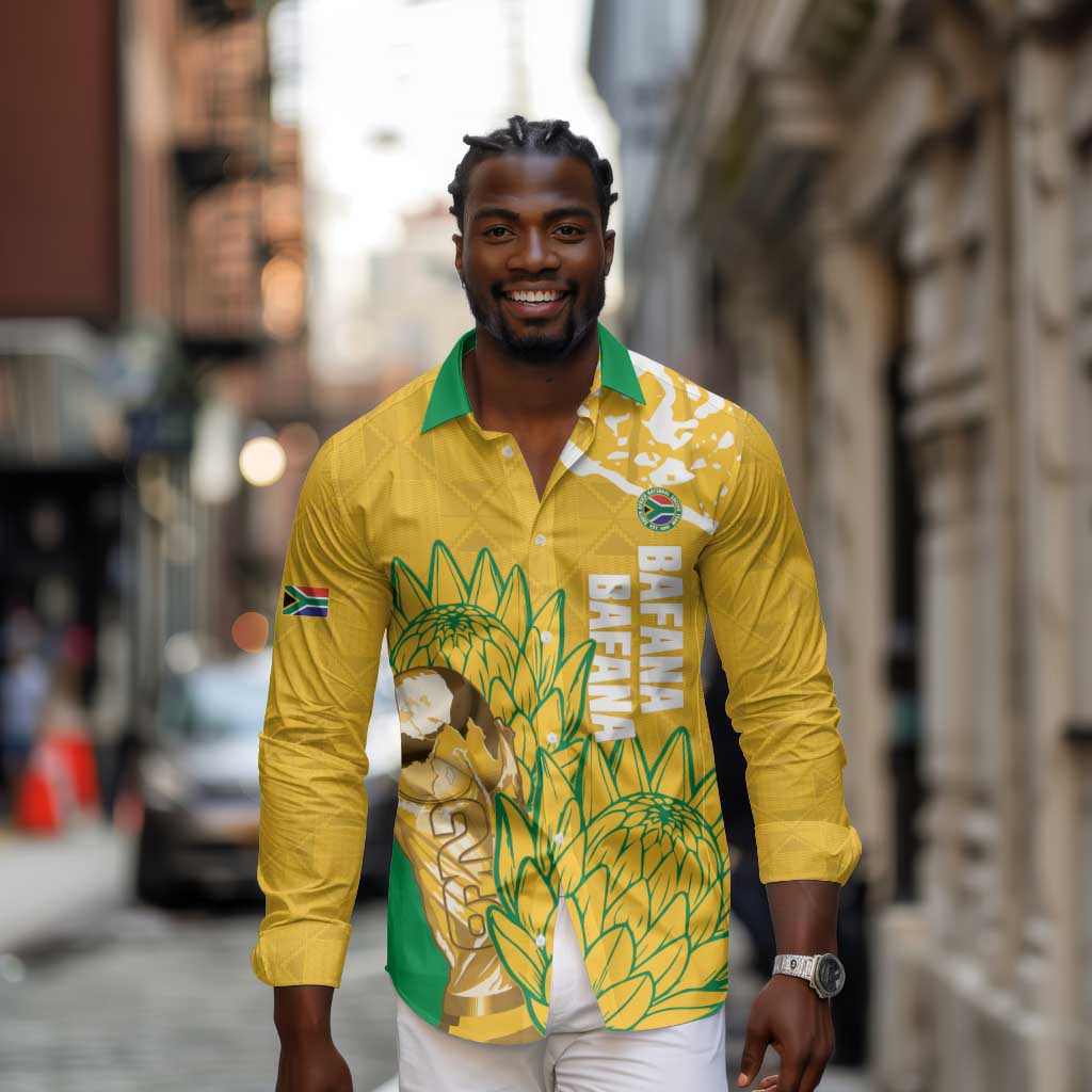 Custom South Africa Soccer Long Sleeve Button Shirt 2026 Bafana Bafana Go Boys Protea - African Pride