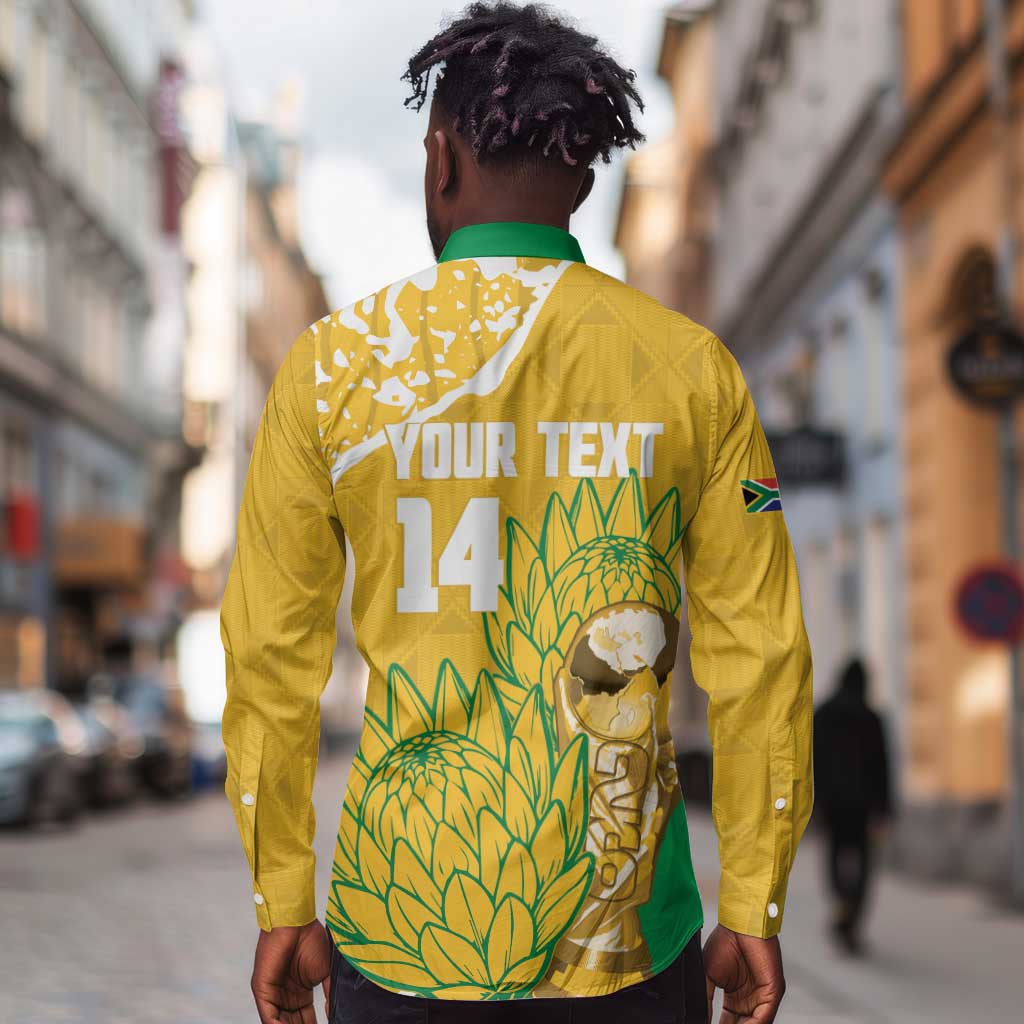 Custom South Africa Soccer Long Sleeve Button Shirt 2026 Bafana Bafana Go Boys Protea - African Pride