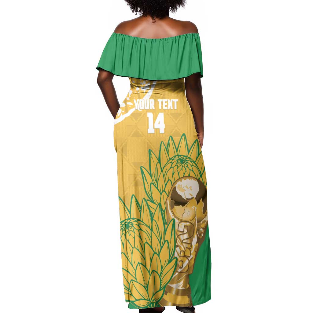 Custom South Africa Soccer Off Shoulder Maxi Dress 2026 Bafana Bafana Go Boys Protea - African Pride