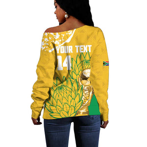 Custom South Africa Soccer Off Shoulder Sweater 2026 Bafana Bafana Go Boys Protea - African Pride