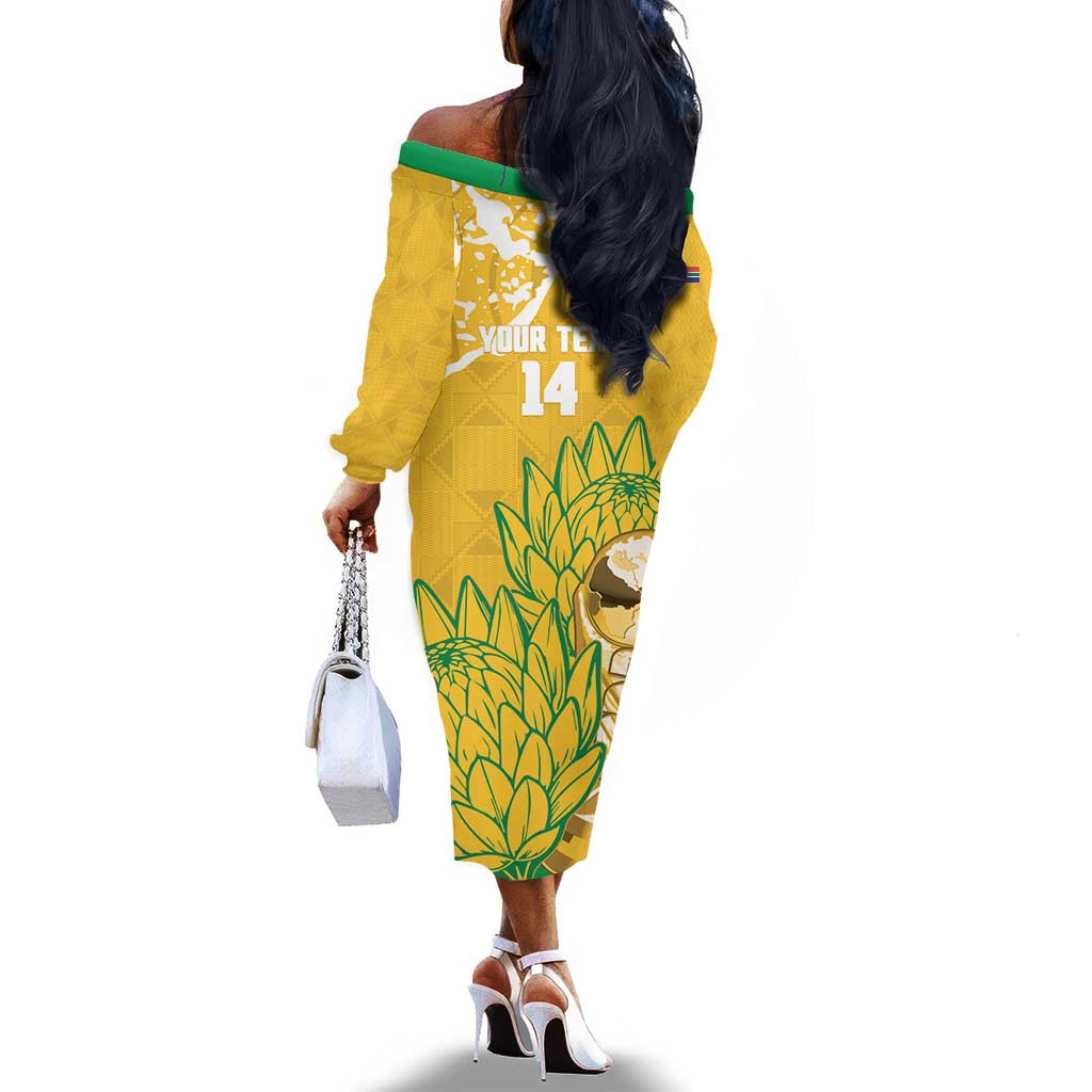 Custom South Africa Soccer Off The Shoulder Long Sleeve Dress 2026 Bafana Bafana Go Boys Protea - African Pride