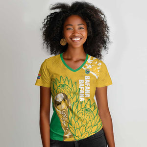 Custom South Africa Soccer Women V-Neck T-Shirt 2026 Bafana Bafana Go Boys Protea LT14