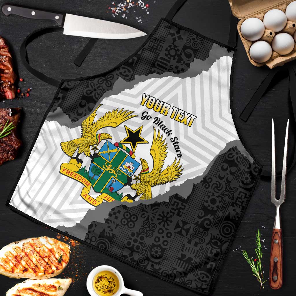 Custom Ghana Football Apron 2026 Go Black Stars Black Adinkra Pattern - African Pride