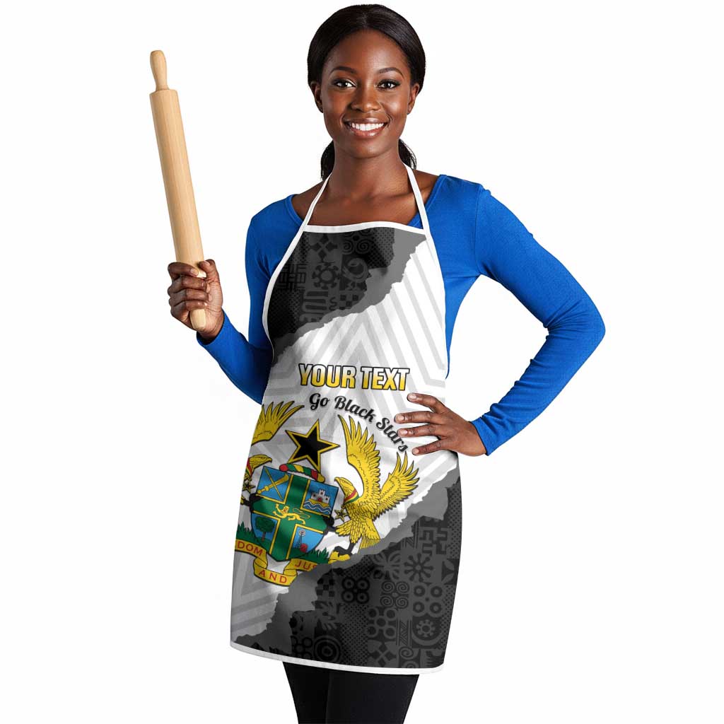 Custom Ghana Football Apron 2026 Go Black Stars Black Adinkra Pattern - African Pride