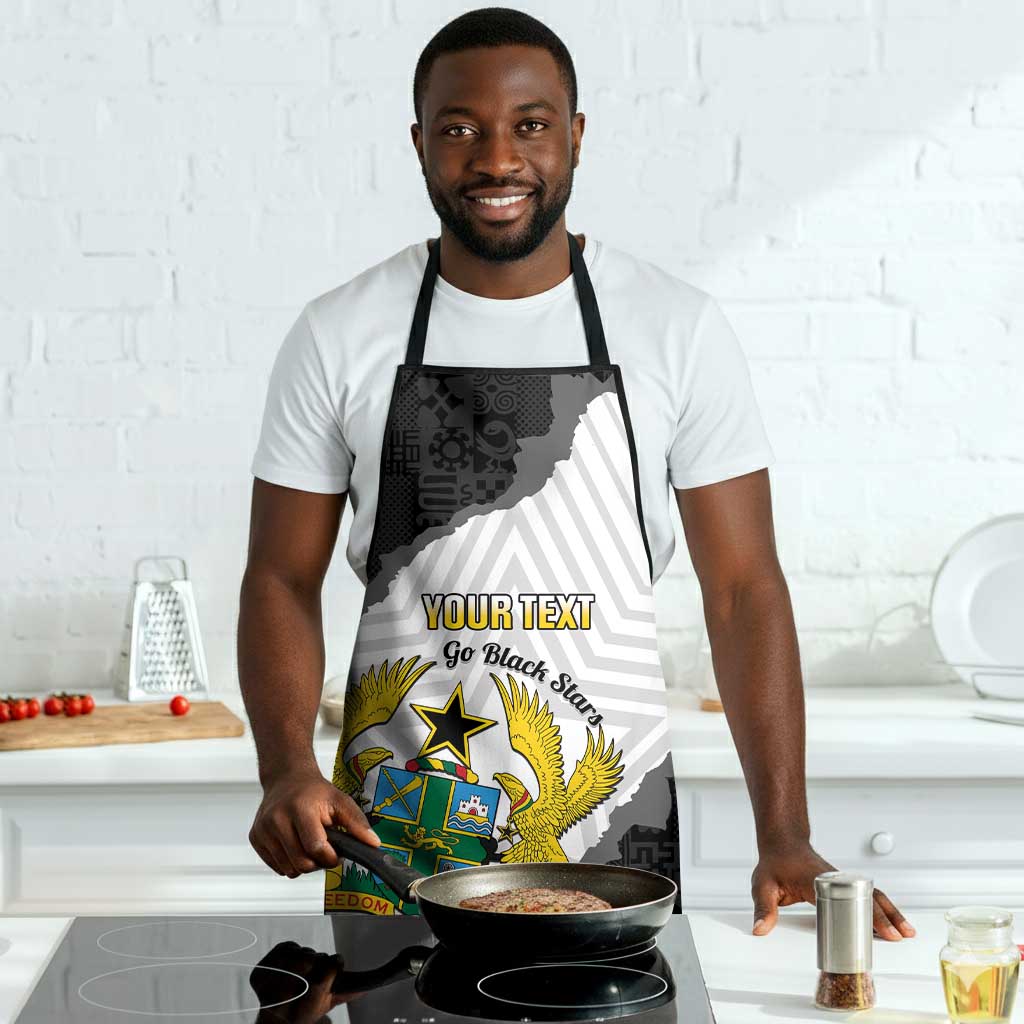 Custom Ghana Football Apron 2026 Go Black Stars Black Adinkra Pattern - African Pride