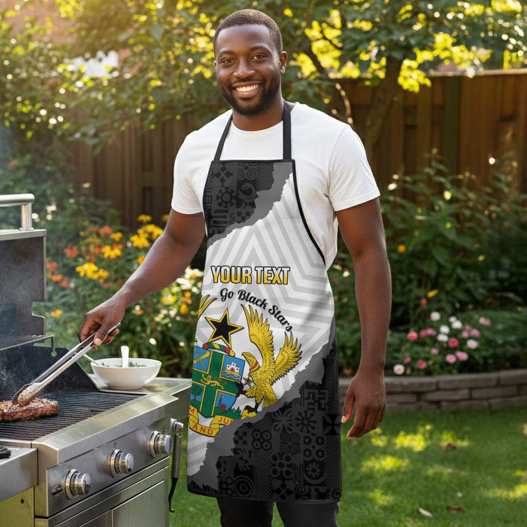 Custom Ghana Football Apron 2026 Go Black Stars Black Adinkra Pattern - African Pride