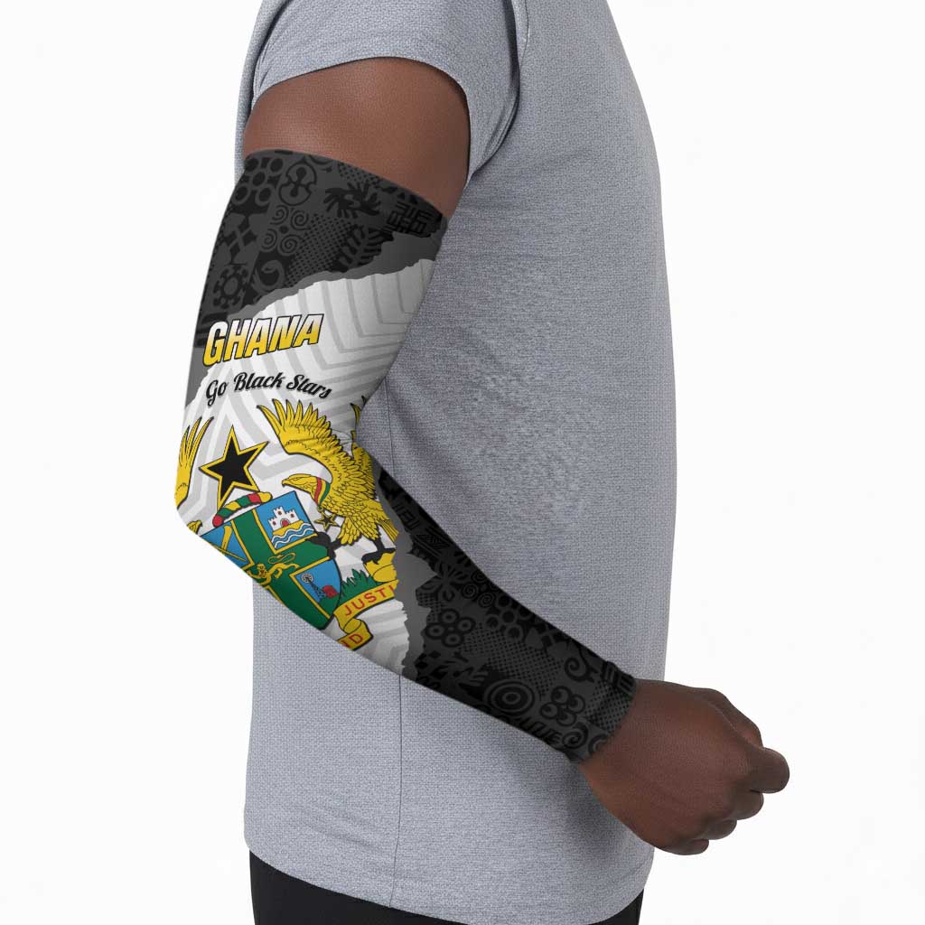 Custom Ghana Football Arm Sleeves 2026 Go Black Stars Black Adinkra Pattern - African Pride
