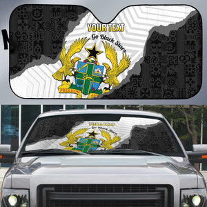 Custom Ghana Football Auto Sun Shade 2026 Go Black Stars Black Adinkra Pattern - African Pride