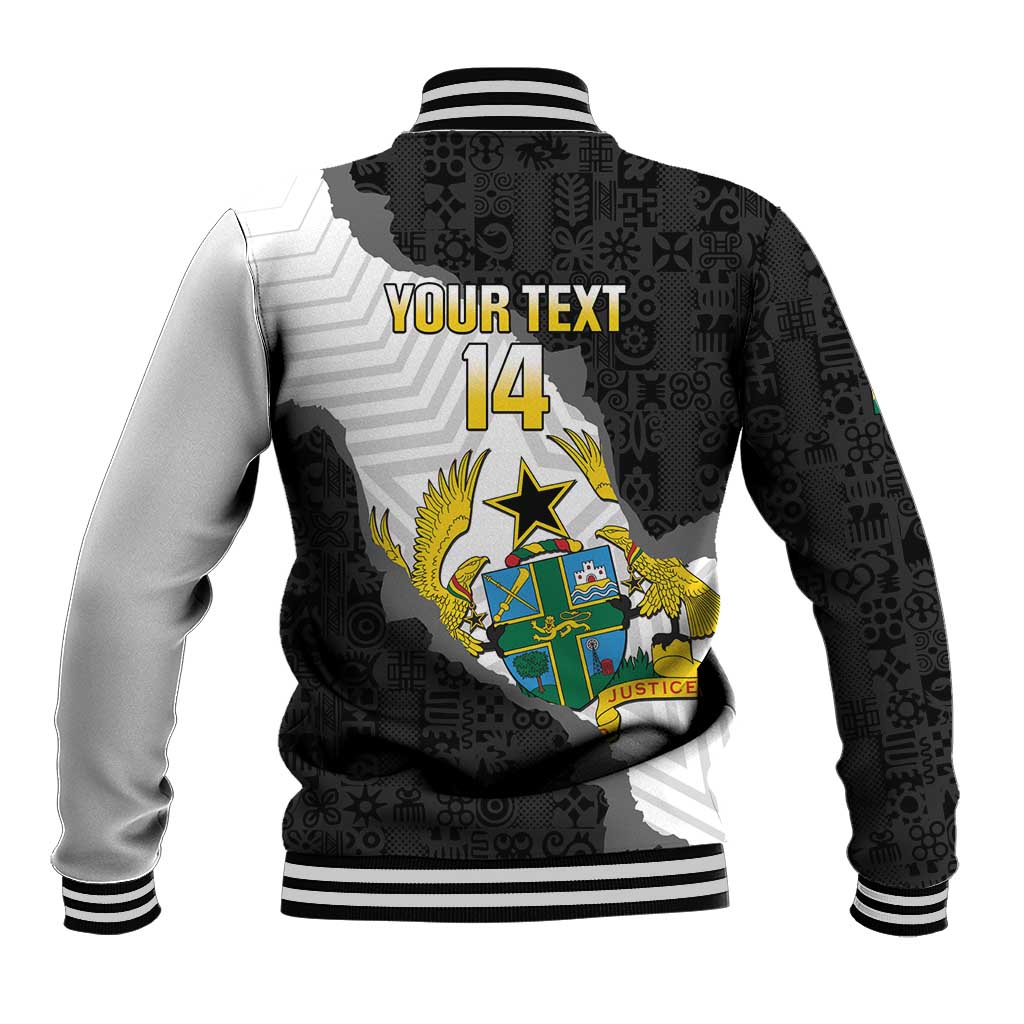 Custom Ghana Football Baseball Jacket 2026 Go Black Stars Black Adinkra Pattern - African Pride