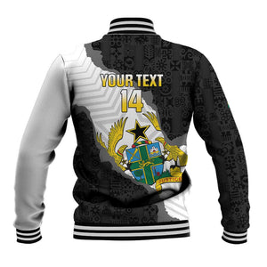 Custom Ghana Football Baseball Jacket 2026 Go Black Stars Black Adinkra Pattern - African Pride