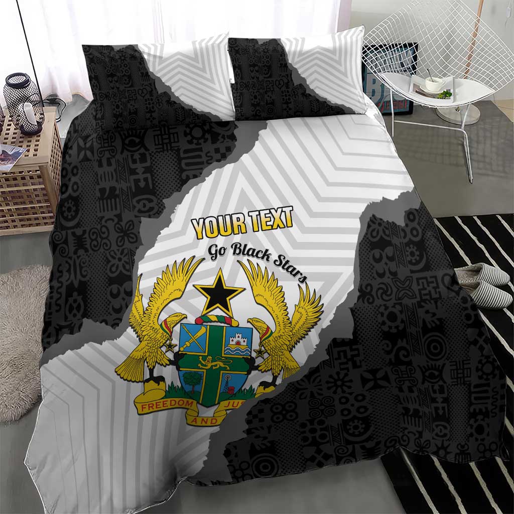 Custom Ghana Football Bedding Set 2026 Go Black Stars Black Adinkra Pattern - African Pride