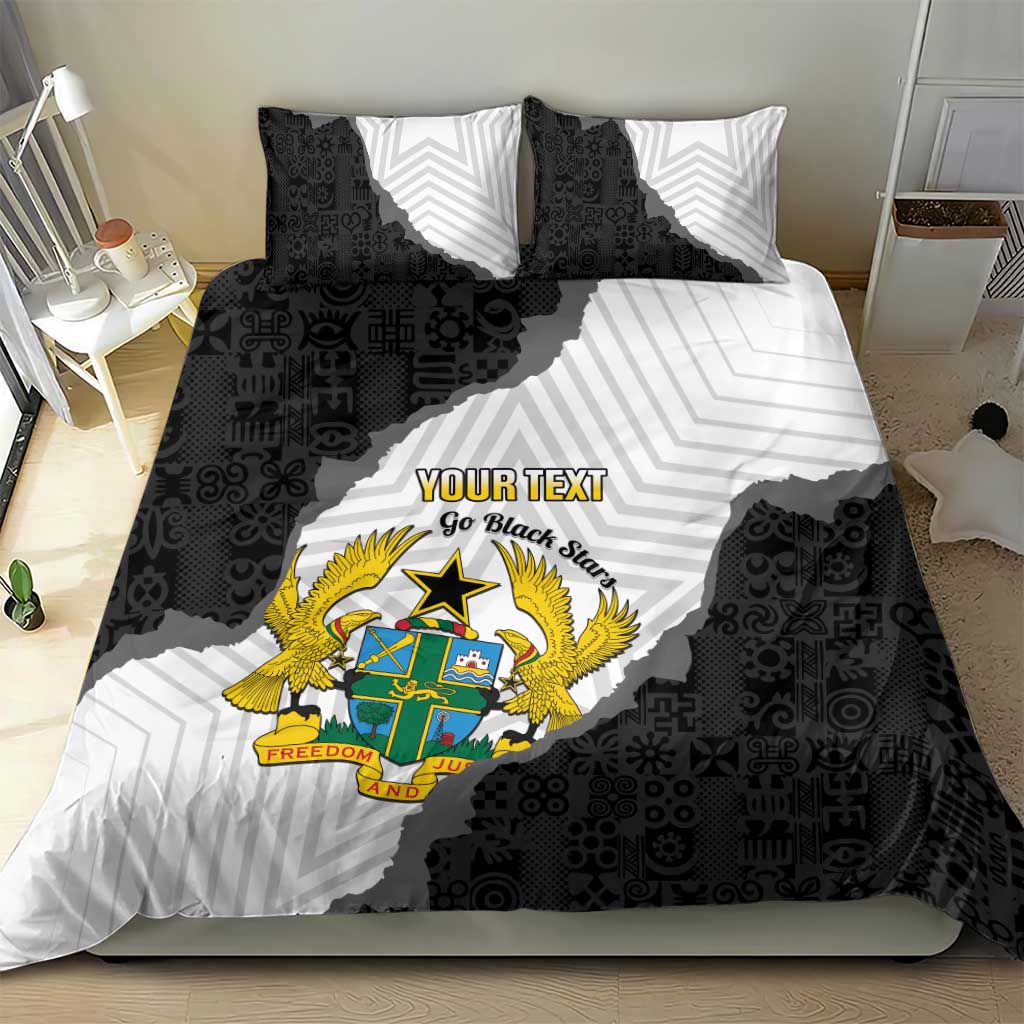 Custom Ghana Football Bedding Set 2026 Go Black Stars Black Adinkra Pattern - African Pride