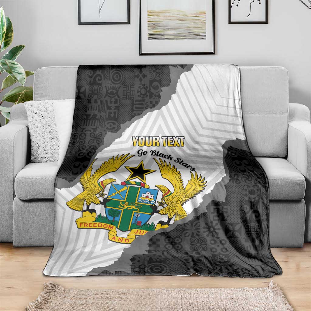 Custom Ghana Football Blanket 2026 Go Black Stars Black Adinkra Pattern - African Pride