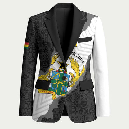 Custom Ghana Football Blazer 2026 Go Black Stars Black Adinkra Pattern - African Pride