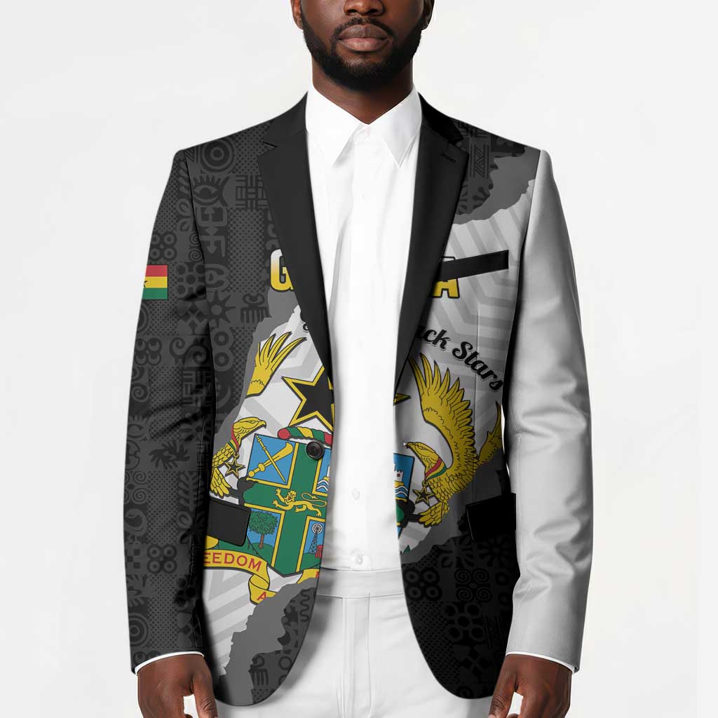 Custom Ghana Football Blazer 2026 Go Black Stars Black Adinkra Pattern - African Pride