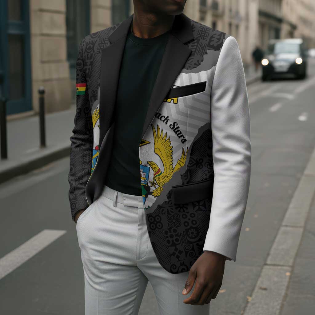 Custom Ghana Football Blazer 2026 Go Black Stars Black Adinkra Pattern - African Pride