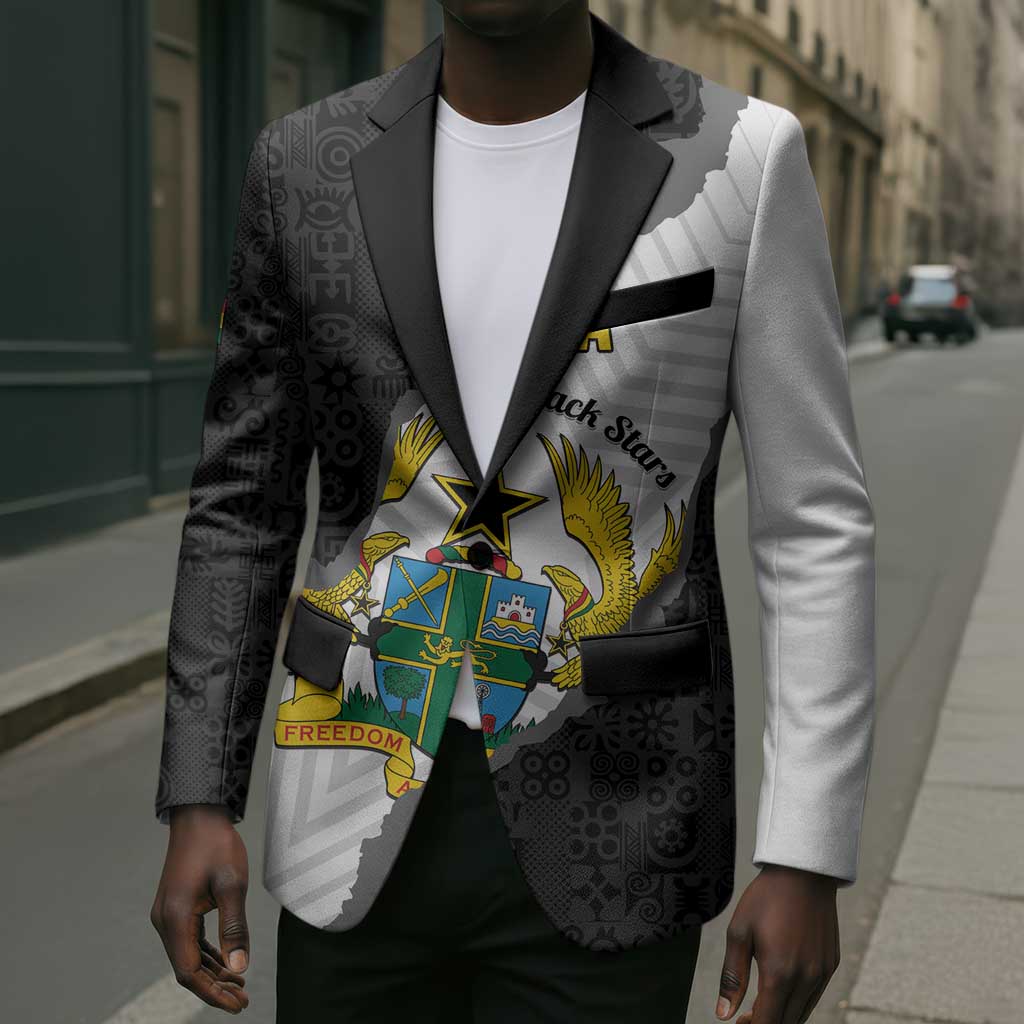 Custom Ghana Football Blazer 2026 Go Black Stars Black Adinkra Pattern - African Pride