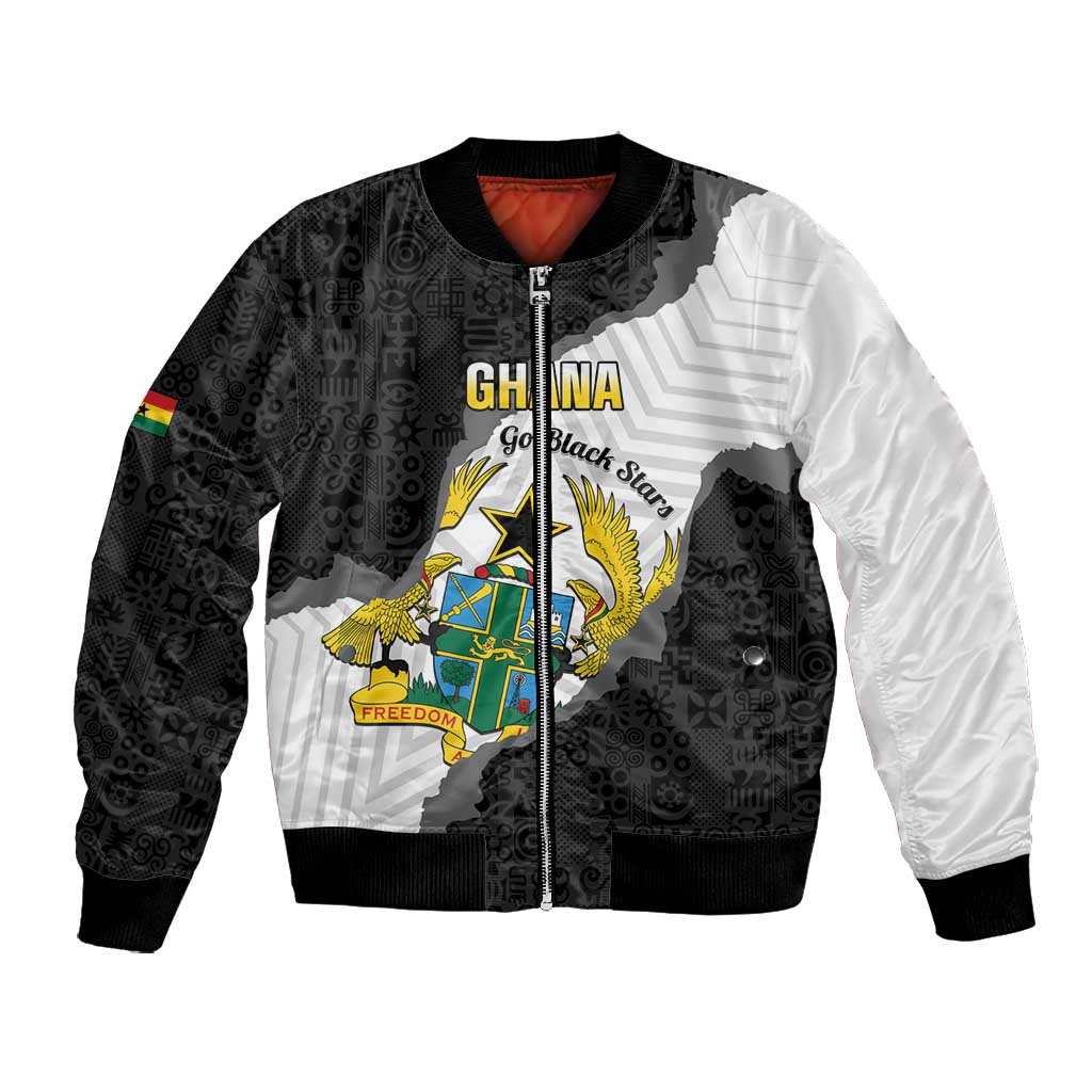 Custom Ghana Football Bomber Jacket 2026 Go Black Stars Black Adinkra Pattern - African Pride