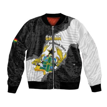 Custom Ghana Football Bomber Jacket 2026 Go Black Stars Black Adinkra Pattern - African Pride