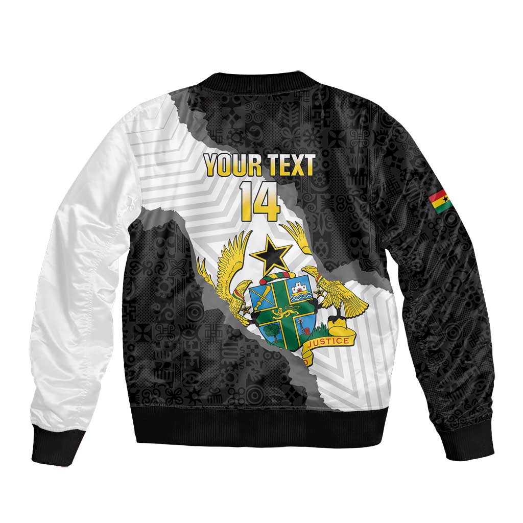 Custom Ghana Football Bomber Jacket 2026 Go Black Stars Black Adinkra Pattern - African Pride