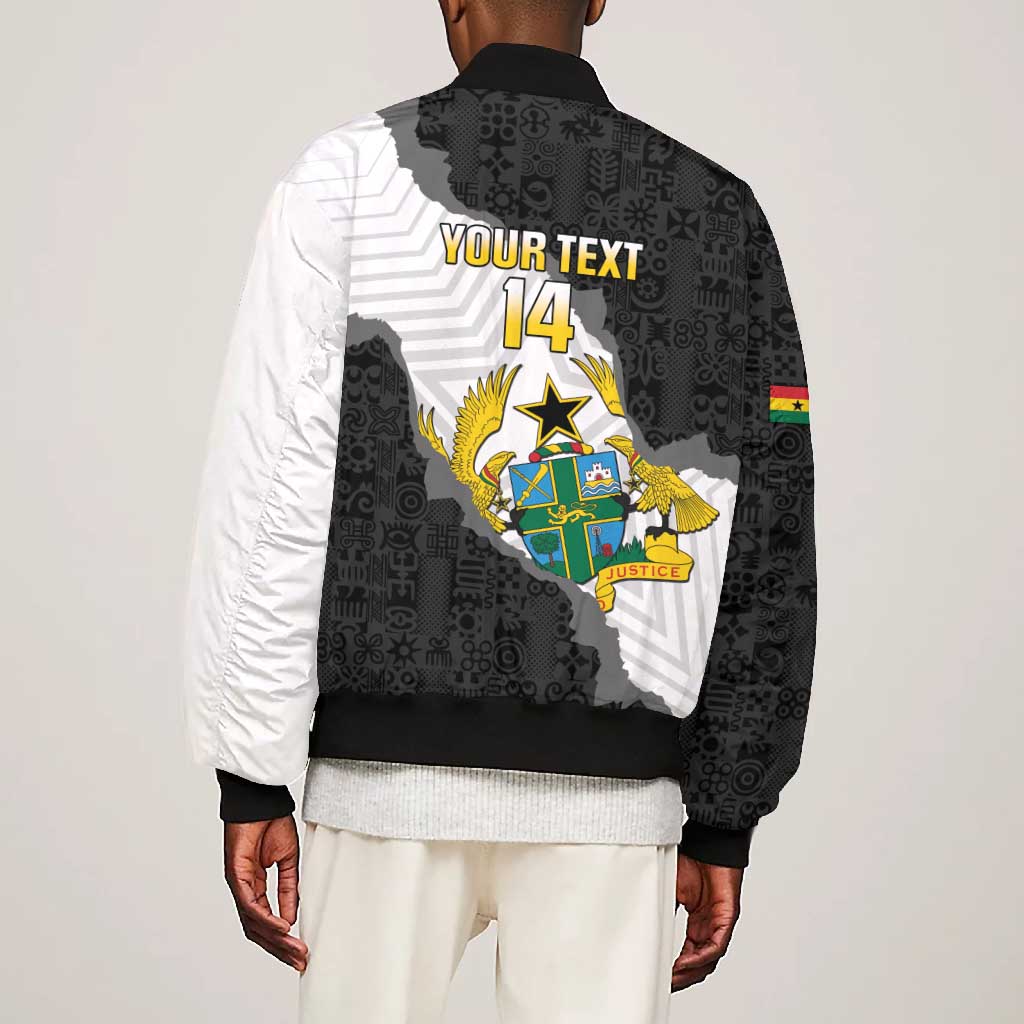 Custom Ghana Football Bomber Jacket 2026 Go Black Stars Black Adinkra Pattern - African Pride