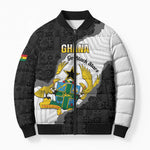 Custom Ghana Football Bomber Puffer Jacket 2026 Go Black Stars Black Adinkra Pattern - African Pride