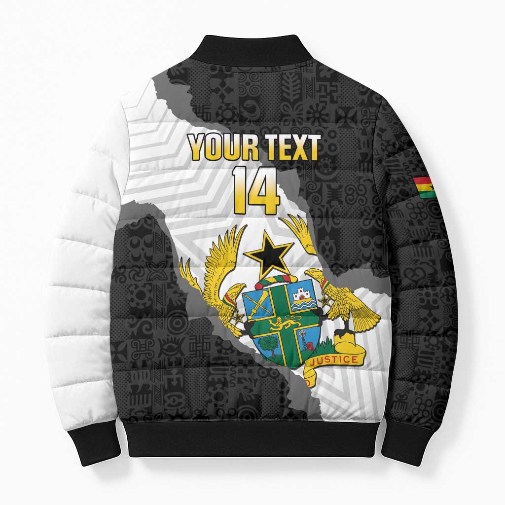 Custom Ghana Football Bomber Puffer Jacket 2026 Go Black Stars Black Adinkra Pattern - African Pride