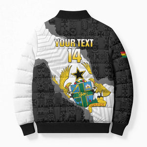 Custom Ghana Football Bomber Puffer Jacket 2026 Go Black Stars Black Adinkra Pattern - African Pride