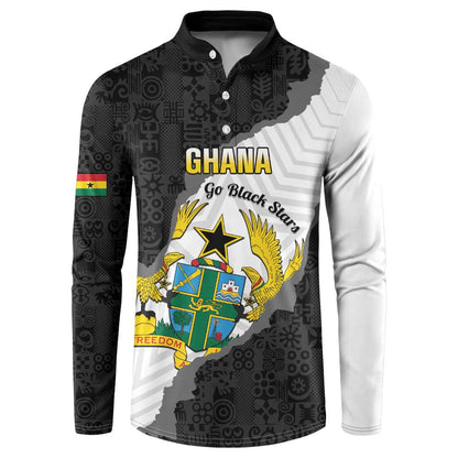 Custom Ghana Football Button Sweatshirt 2026 Go Black Stars Black Adinkra Pattern