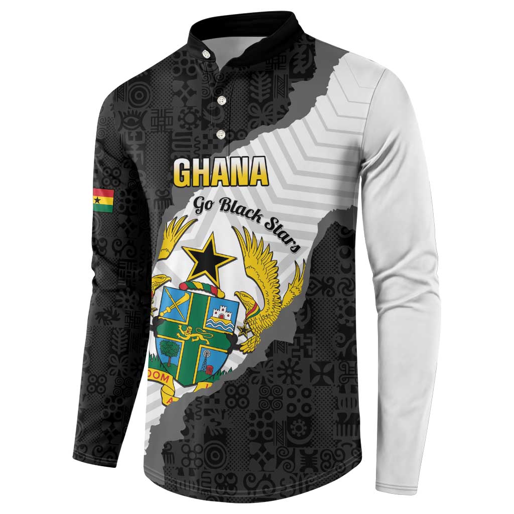 Custom Ghana Football Button Sweatshirt 2026 Go Black Stars Black Adinkra Pattern