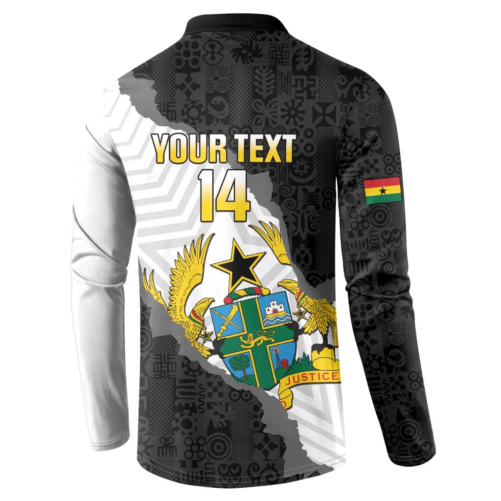 Custom Ghana Football Button Sweatshirt 2026 Go Black Stars Black Adinkra Pattern