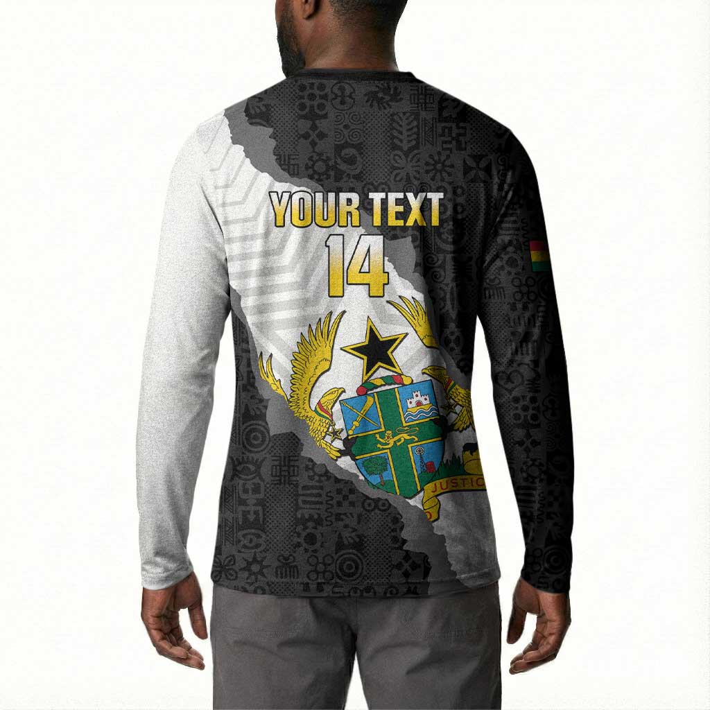 Custom Ghana Football Button Sweatshirt 2026 Go Black Stars Black Adinkra Pattern
