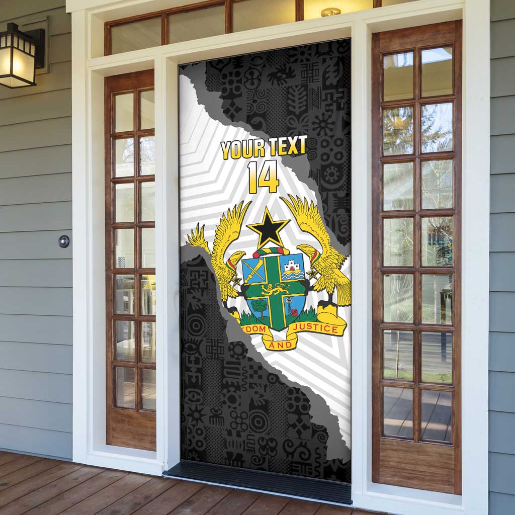 Custom Ghana Football Door Cover 2026 Go Black Stars Black Adinkra Pattern - African Pride