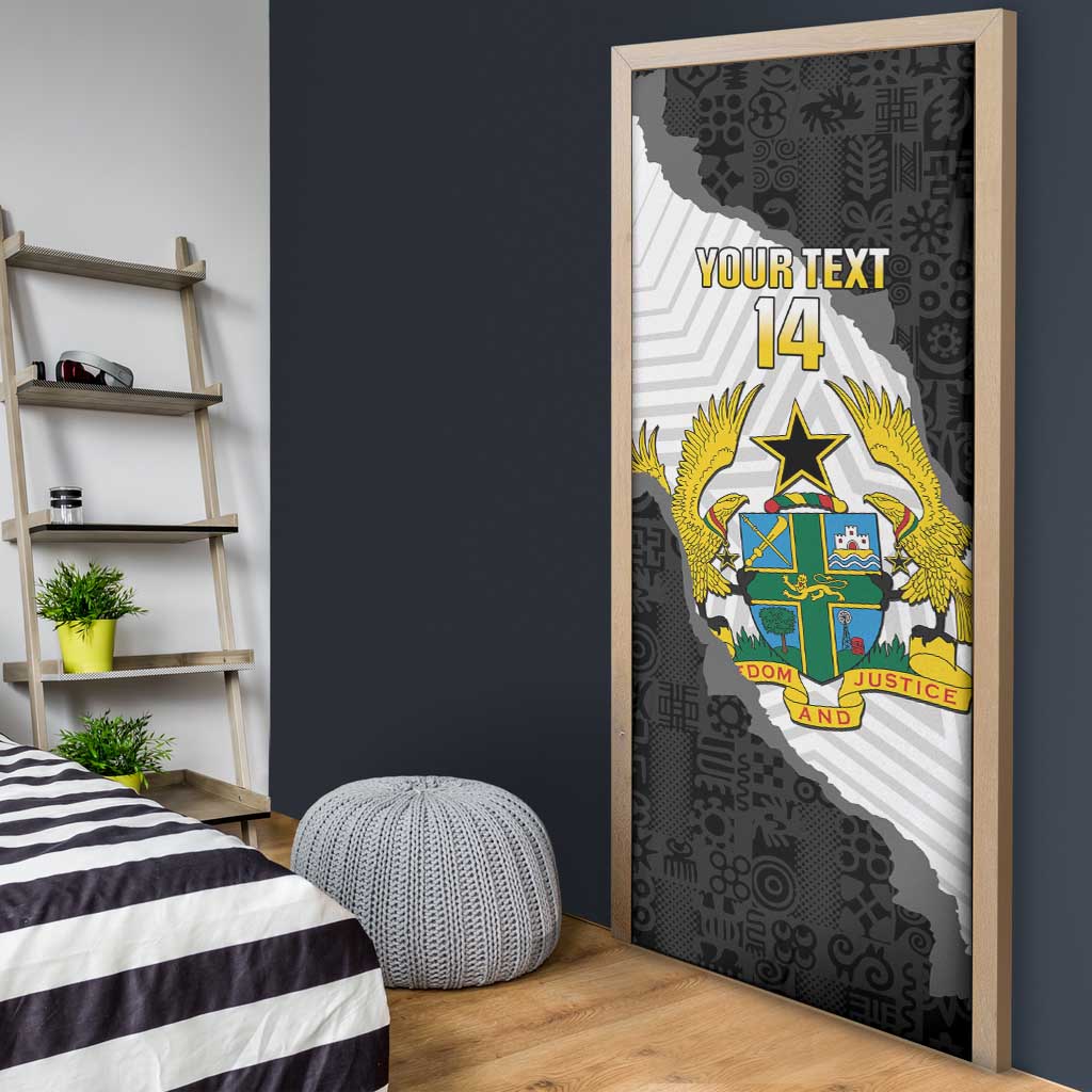Custom Ghana Football Door Cover 2026 Go Black Stars Black Adinkra Pattern - African Pride
