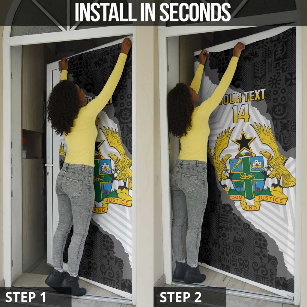 Custom Ghana Football Door Cover 2026 Go Black Stars Black Adinkra Pattern - African Pride