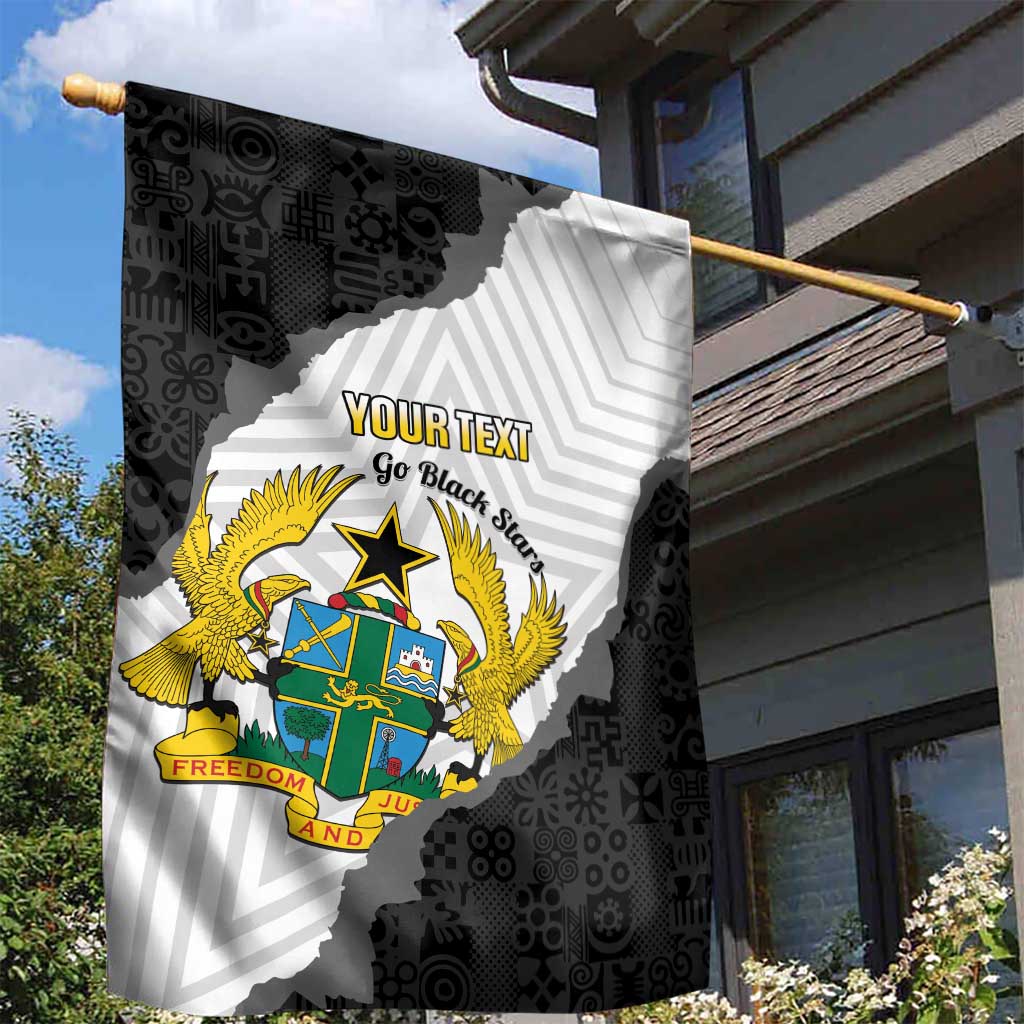 Custom Ghana Football Garden Flag 2026 Go Black Stars Black Adinkra Pattern - African Pride