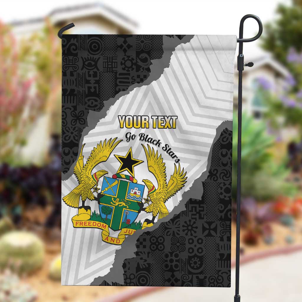Custom Ghana Football Garden Flag 2026 Go Black Stars Black Adinkra Pattern - African Pride
