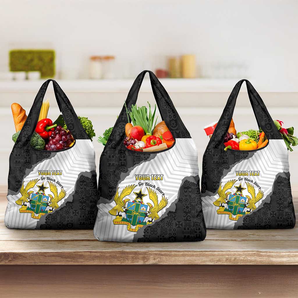 Custom Ghana Football Grocery Bag 2026 Go Black Stars Black Adinkra Pattern - African Pride