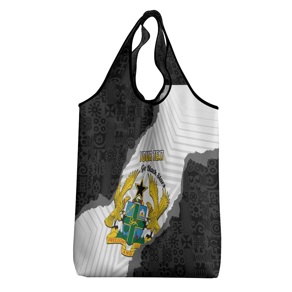 Custom Ghana Football Grocery Bag 2026 Go Black Stars Black Adinkra Pattern - African Pride