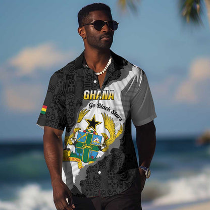 Custom Ghana Football Hawaiian Shirt 2026 Go Black Stars Black Adinkra Pattern LT14