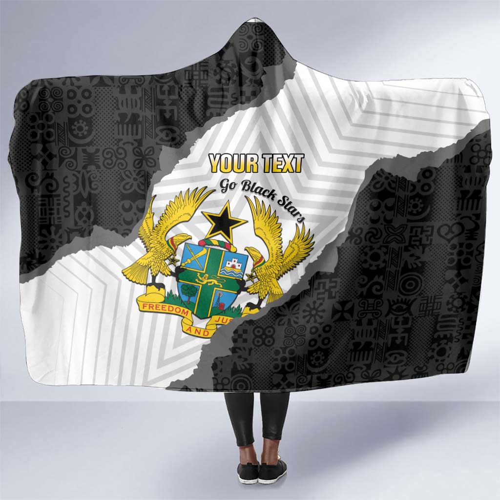 Custom Ghana Football Hooded Blanket 2026 Go Black Stars Black Adinkra Pattern - African Pride