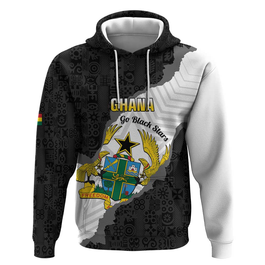 Custom Ghana Football Hoodie 2026 Go Black Stars Black Adinkra Pattern - African Pride