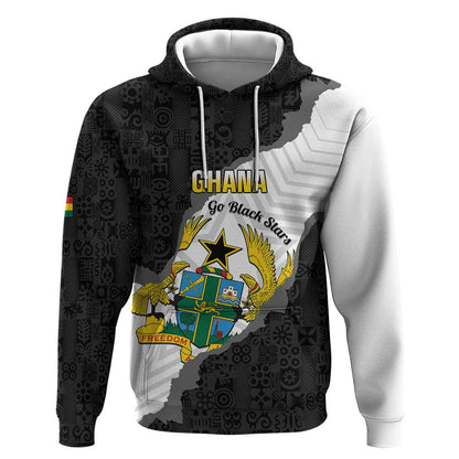 Custom Ghana Football Hoodie 2026 Go Black Stars Black Adinkra Pattern - African Pride