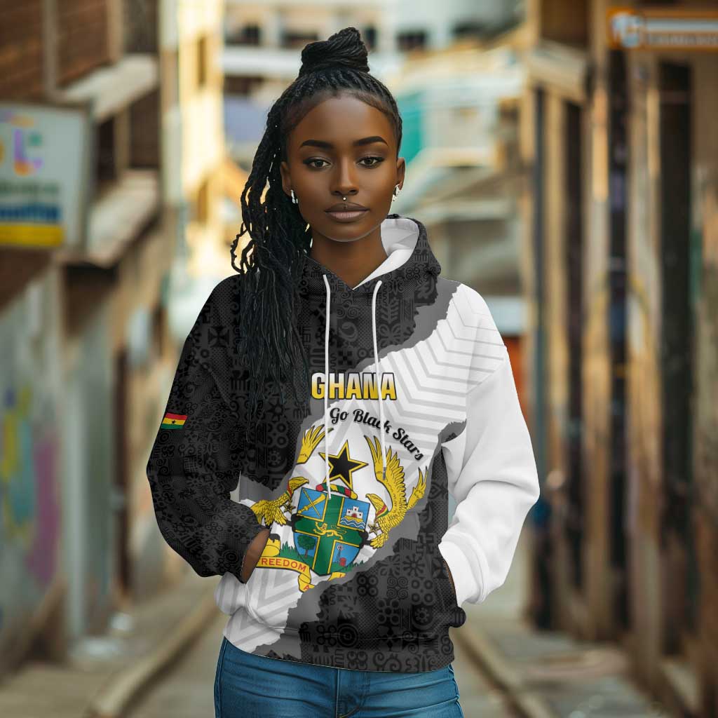 Custom Ghana Football Hoodie 2026 Go Black Stars Black Adinkra Pattern - African Pride