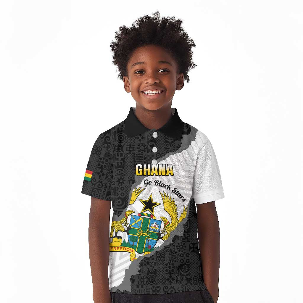 Custom Ghana Football Kid Polo Shirt 2026 Go Black Stars Black Adinkra Pattern LT14