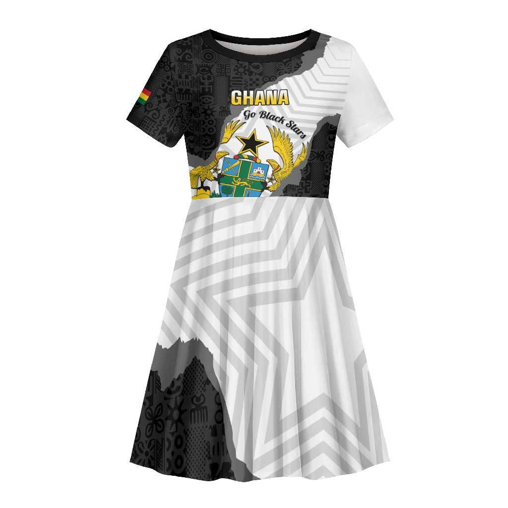 Custom Ghana Football Kid Short Sleeve Dress 2026 Go Black Stars Black Adinkra Pattern LT14